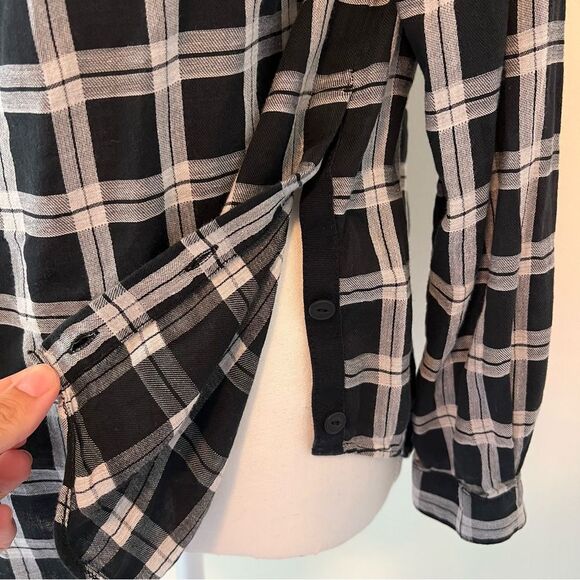 Rag & Bone Plaid Off Shoulder Top Blouse Size Small Black White - Picture 5 of 9